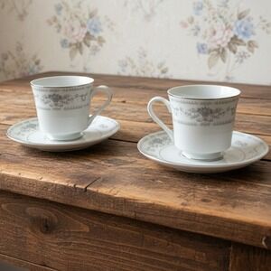 Diane Fine Porcelain China Tea Cups & Saucers, Four Piece Set, Floral Dinnerware